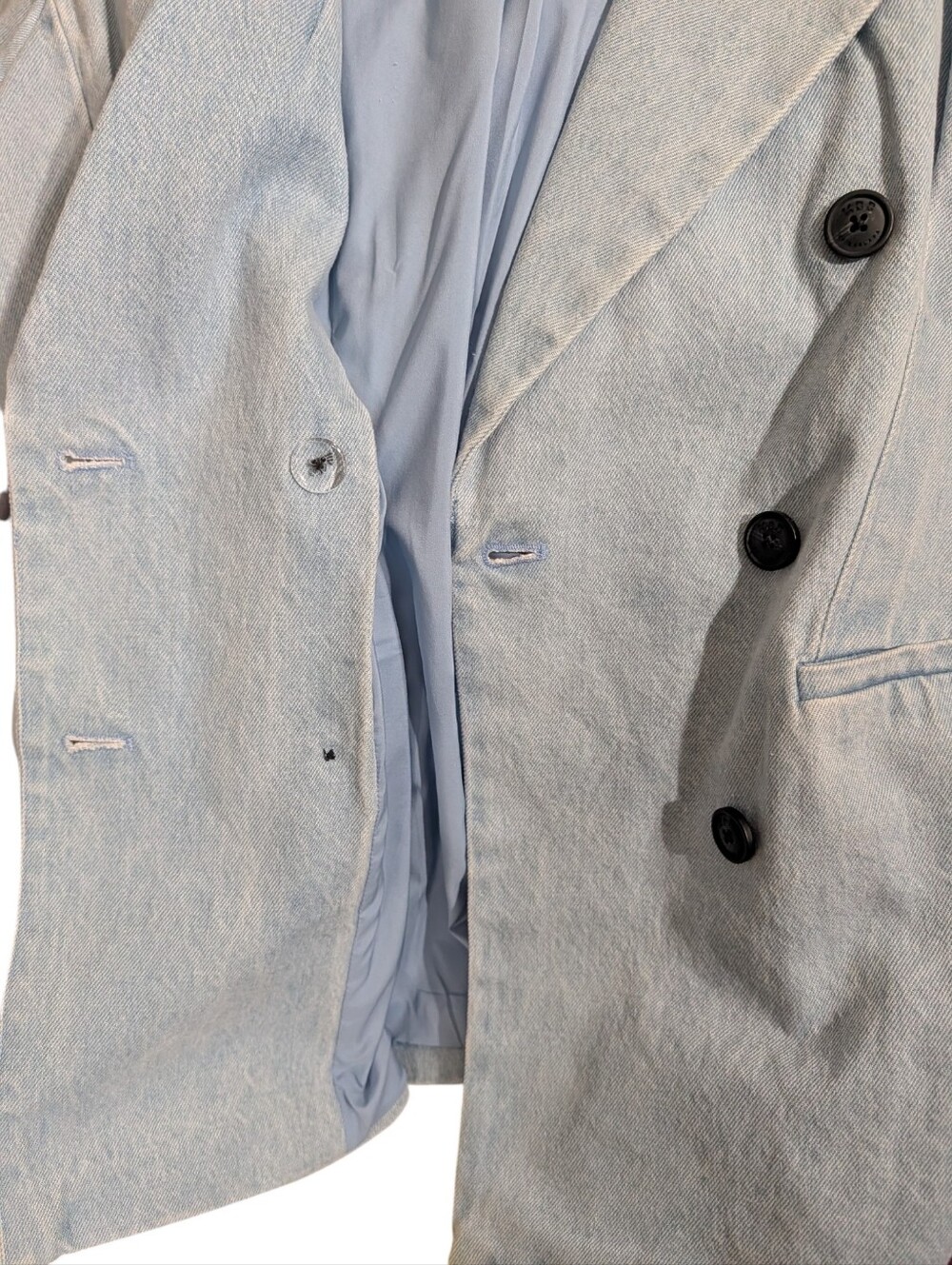 KBB by Kahlana Baby Blue Denim Look Double Breasted Blazer Jacket NWT XL - Picture 7 of 12